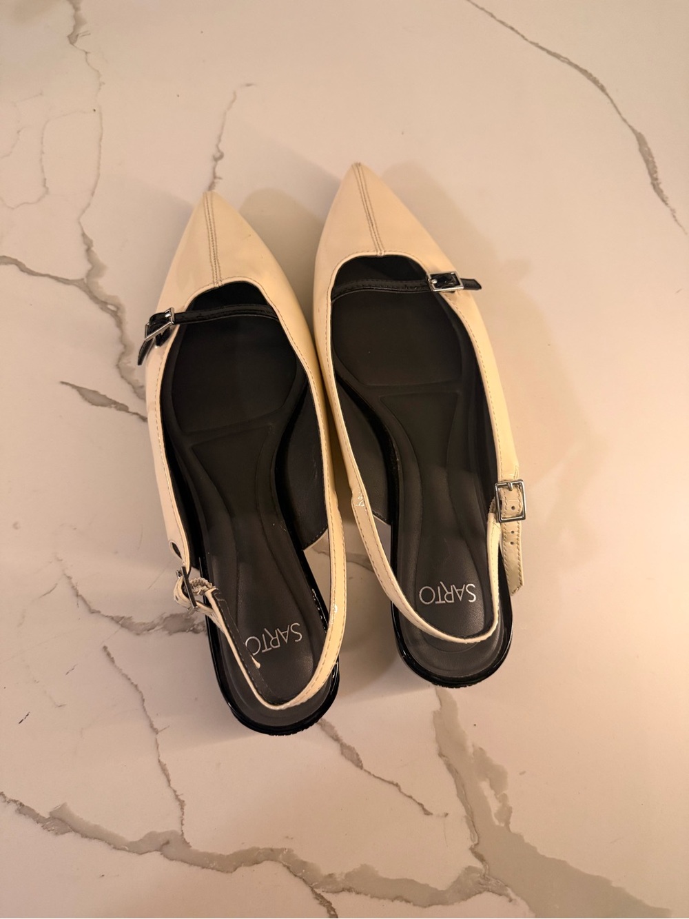 Franco Sarto Women's Cream Pointed Toe Slingback Flats